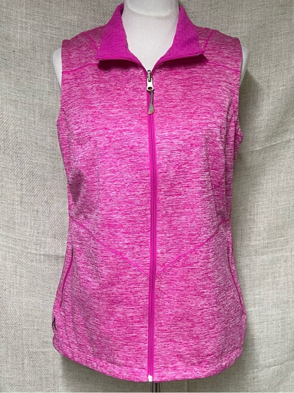 Antigua Pink Marled Sleeveless Zip-Front Active Tank